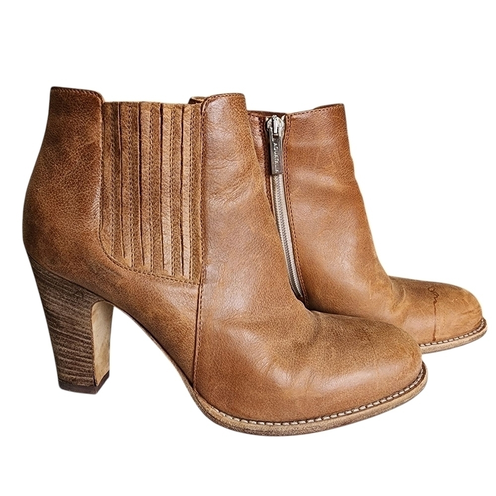 Aquatalia Brown Ankle Boots with Chunky Heel and Side Zipper - 8